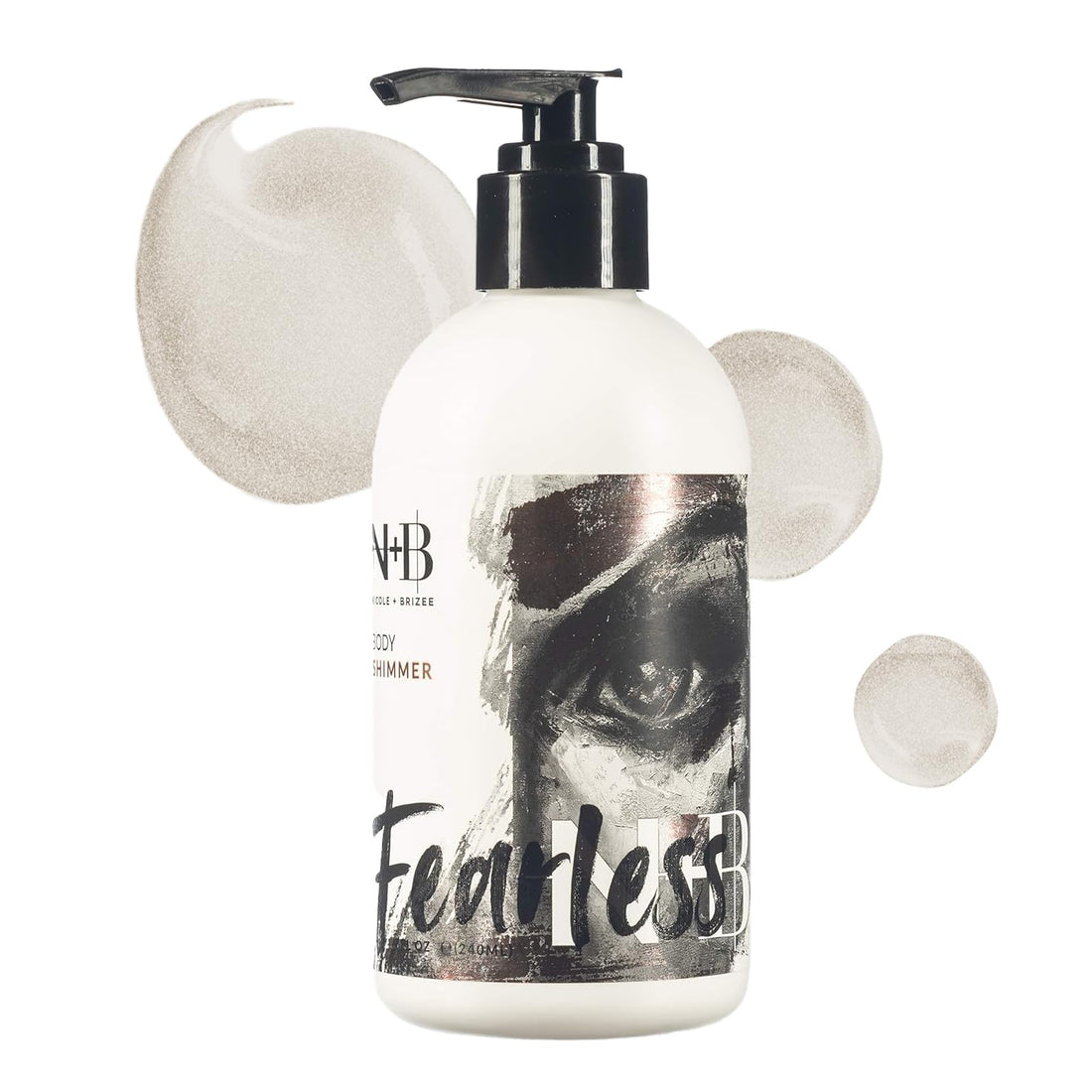 N+B Fearless Body Shimmer Lotion | Non-Sticky, Moisturizing, Body Highlighter | Made w/Alma Extract & Vitamin C | For Face, Hand, Body & All Skin Types, Rough, Dry Skin, Sensitive | 8oz