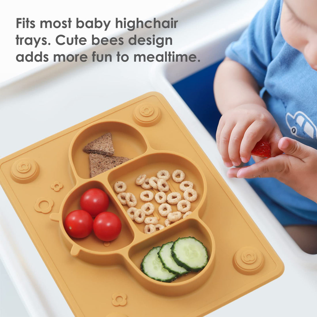 ROCCED Suction Plates for Baby Placemat Spoon Fork Set for Toddlers, Silicone Baby Plates with Suction Baby Dishes for Kids Plates-mustard