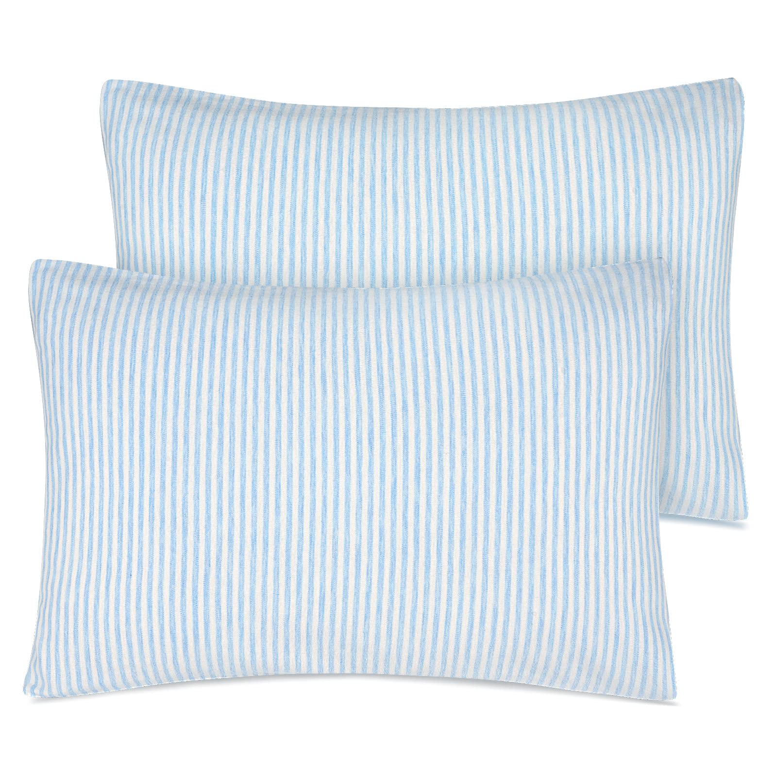Zenssia Organic Cotton Toddler Pillowcase/Travel Pillowcase Pack of 2 Set 13x18 Inches with Envelope Closure - Soft & Breathable Baby Pillow Case Cover Blue Stripe