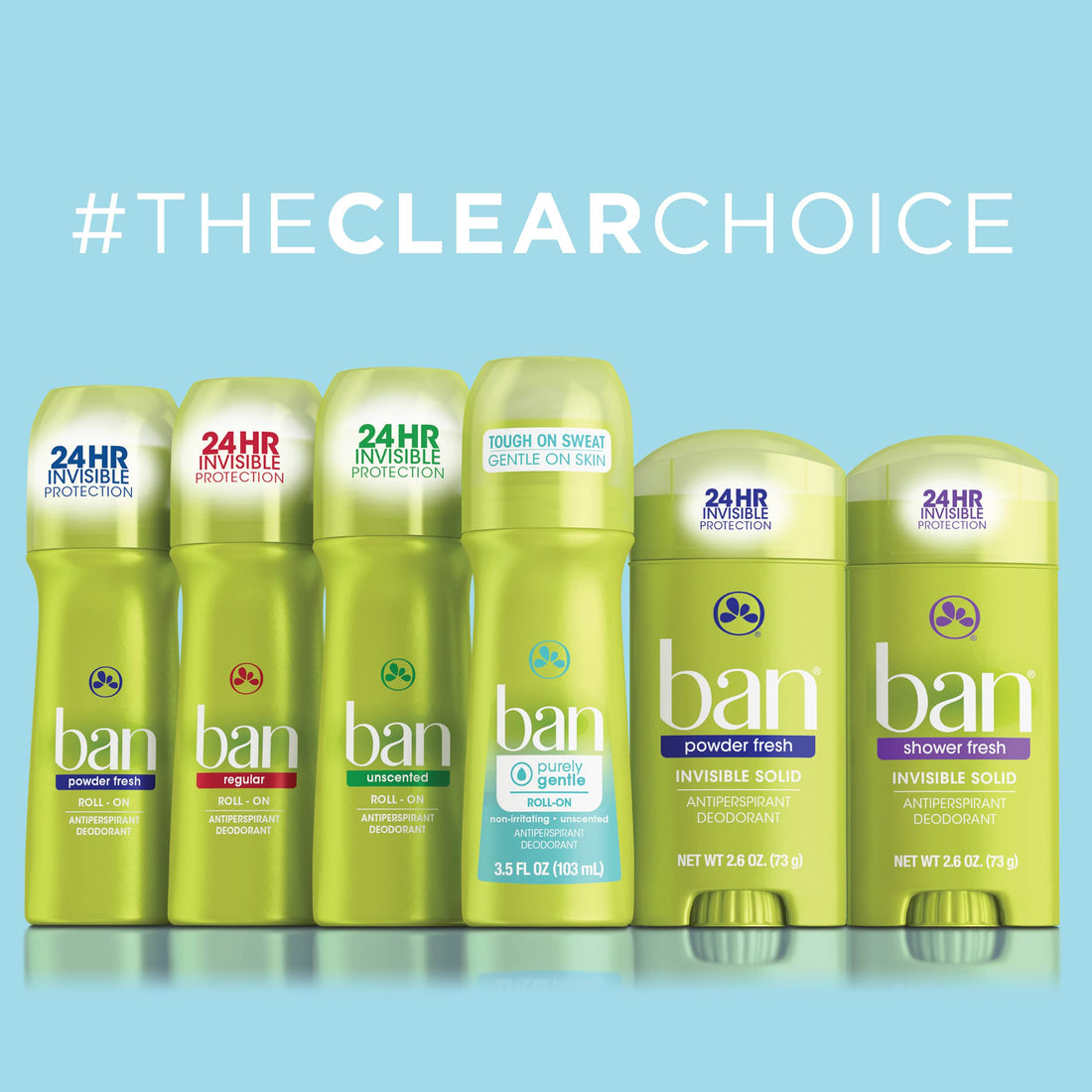 Ban Antiperspirant Deodorant, Invisible Solid, Powder Fresh, 2.6-Ounce Bottles (Pack of 6)