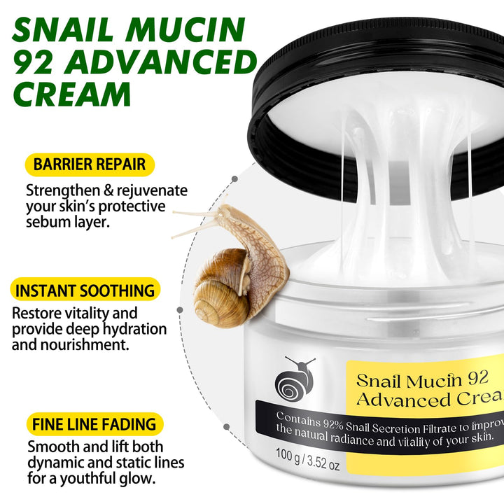 Snail Mucin Moisturizer 92% Repair Cream, Face Moisturizer Hydrating Snail Mucin Serum Cream with Collagen Anti Aging, Firming Skin, Reduce Fine Lines for Repair Face Dry, Pimples, Sensitive Skin