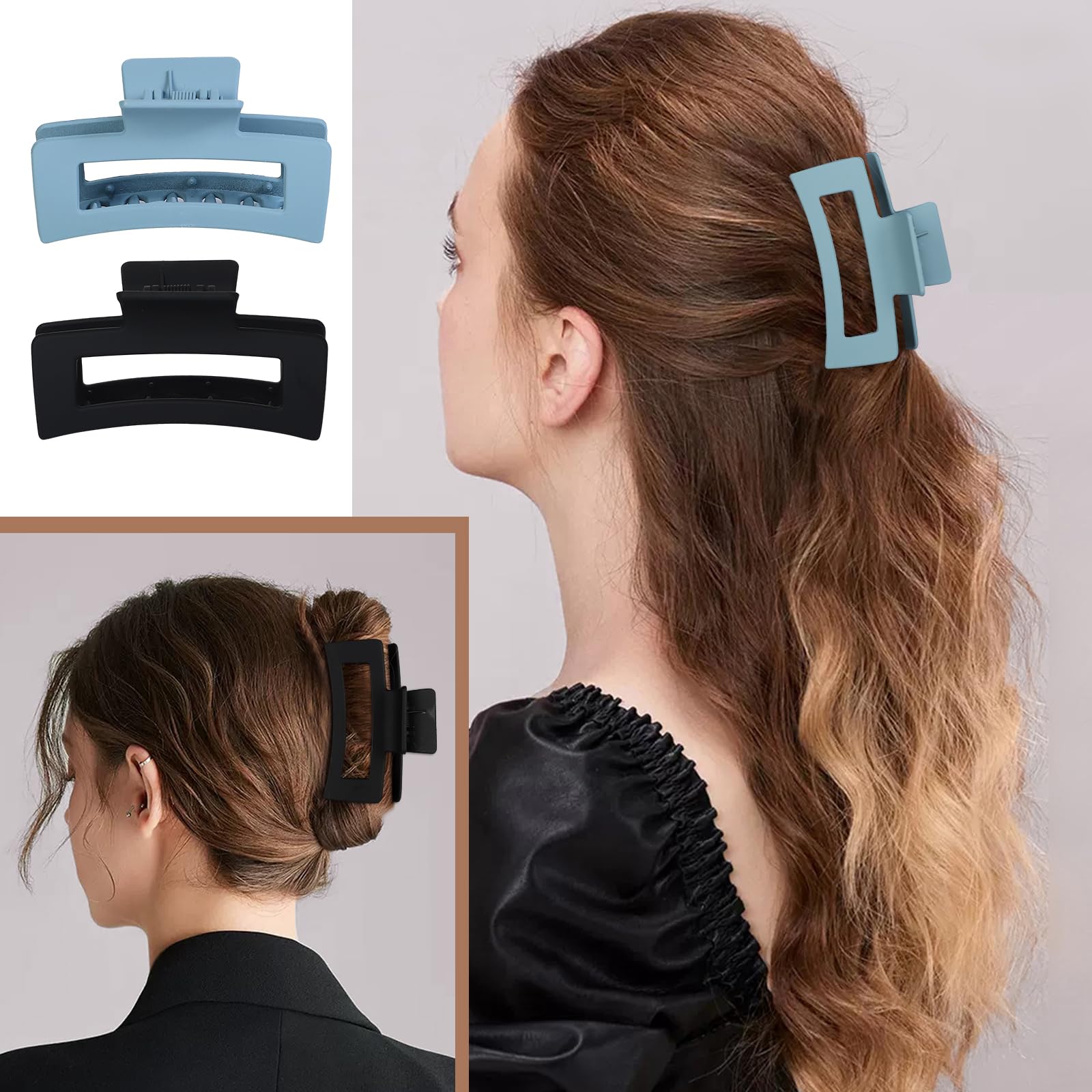 12 Pcs Hair Claw Clips 3.5 Inch Non-slip Square Matte Claws for Women, Strong Hold Banana Clip for Thick Thin Hair,Multi-color