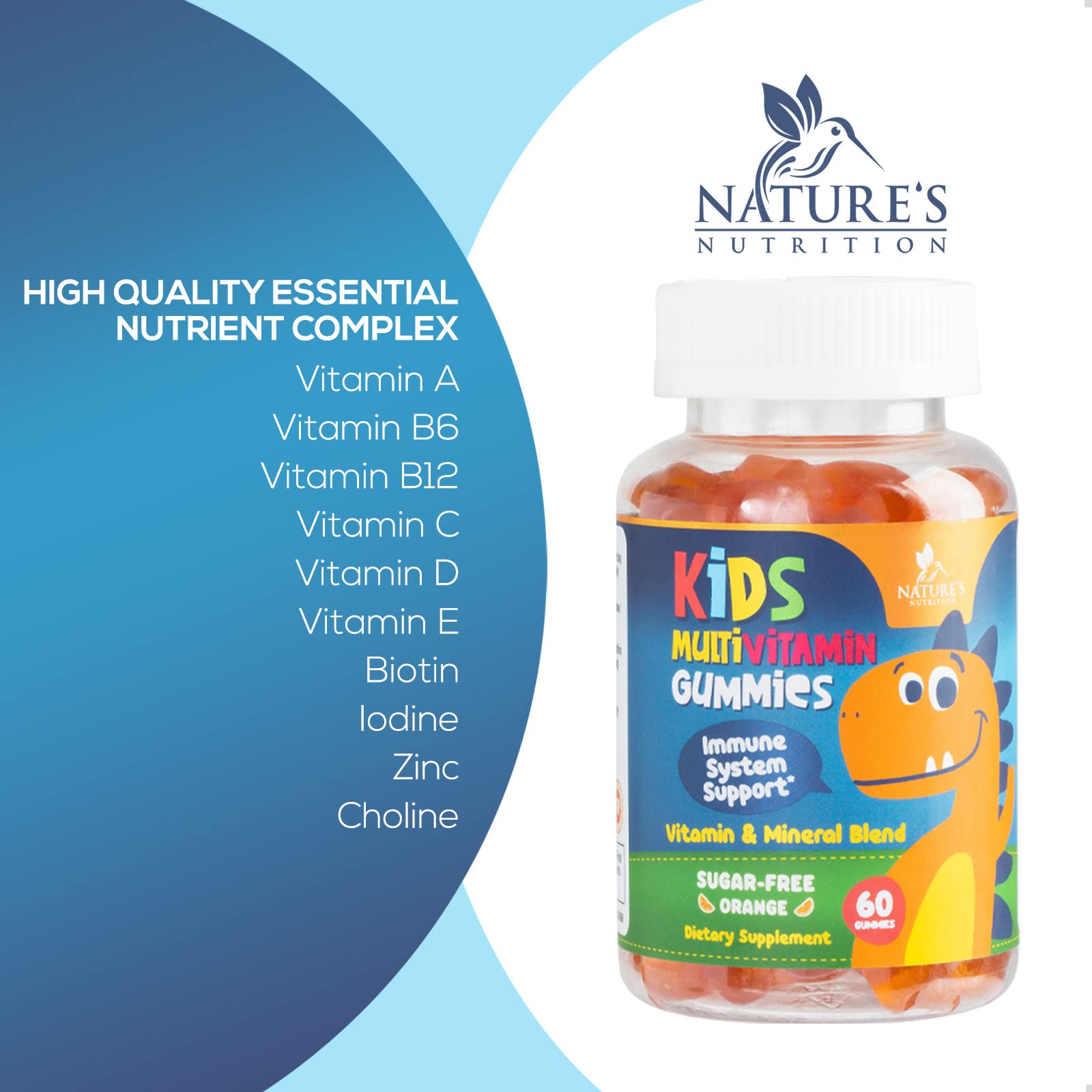 Vitamins for Kids Multivitamin Gummy, Childrens Vitamins Sugar-Free, Overall Health & Immune Support, Vitamin C, B6, B12, D3 & Zinc, Chewable Kids Multi Supplement, Orange Flavor, Non-GMO - 60 Gummies