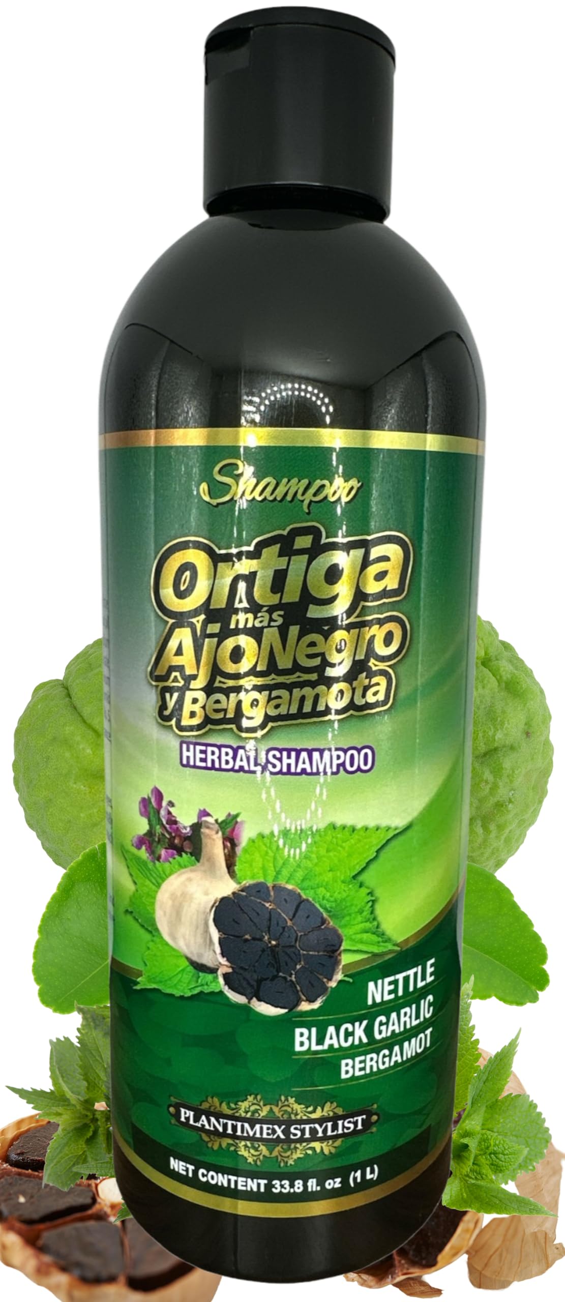 Plantimex Shampoo Ortiga Ajo Negro y bergamota 33.8 FL OZ (1LT) herbal shampoo BERGAMOT