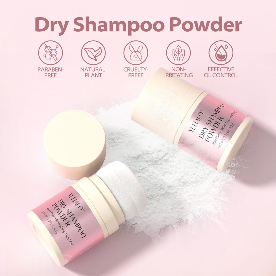 YLNALO Dry Shampoo Powder 2 Packs, Mattifying Root Fuller Looking Refreshing Hair,Non-aerosol, No White Cast, Travel Size Dry Shampoo Suitable for Women and Men,0.58Oz