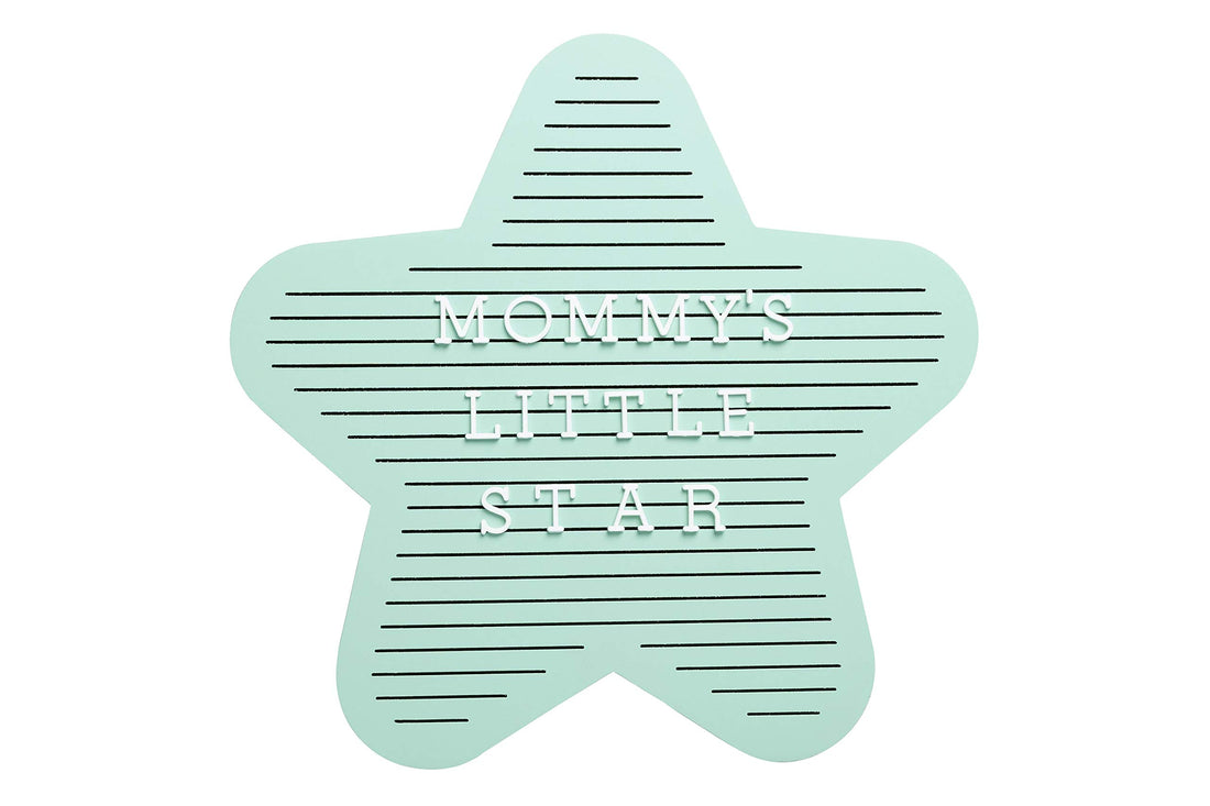 Pearhead Star Shaped Wooden Letterboard Set, Gender-Neutral Baby Keepsake Photo Prop, Mint Green