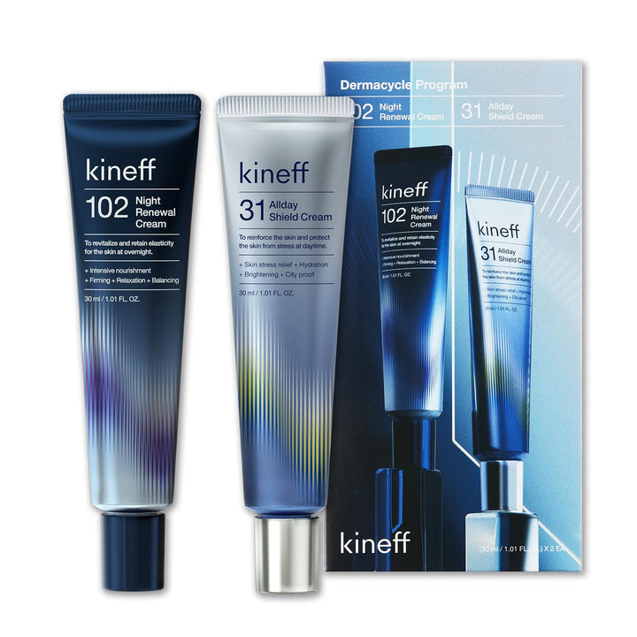 Kineff Dermacycle Program All-day & Night 2-Pack Cream for Face, 31 All-Day Shield Cream & 102 Night Renewal Cream, Centella Asiatica and Niacinamide, Korean Skincare (New Package)