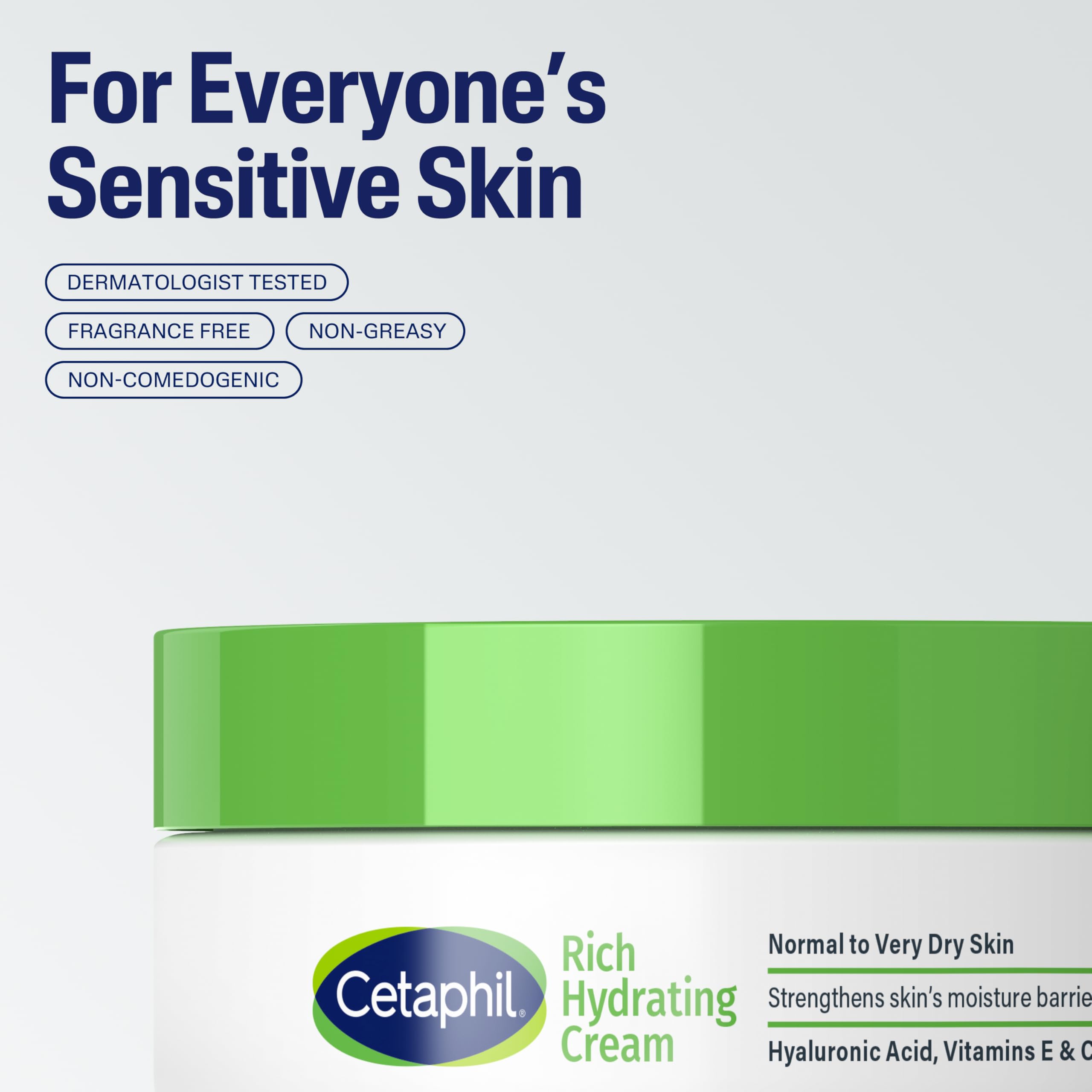 Cetaphil Rich Hydrating Night Cream for Face with Hyaluronic Acid, Vitamin E & C - Moisturizing Cream For Dry To Very Dry & Sensitive Skin, 1.7 oz