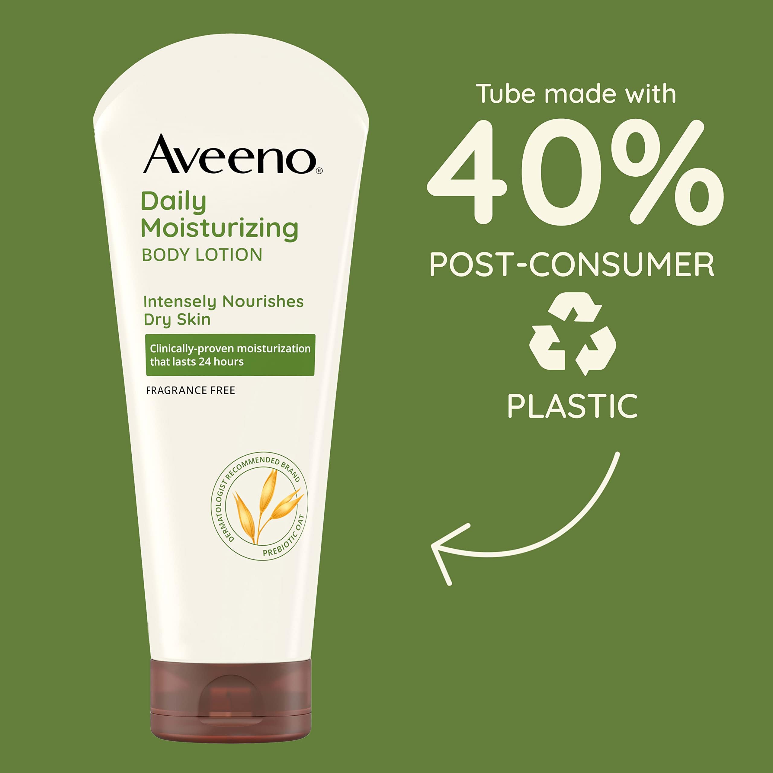 Aveeno Daily Moisturizing Body Lotion with Soothing Prebiotic Oat, Gentle Lotion Nourishes Dry Skin With Moisture, Paraben-, Dye- & Fragrance-Free, Non-Greasy & Non-Comedogenic, 8 fl. oz