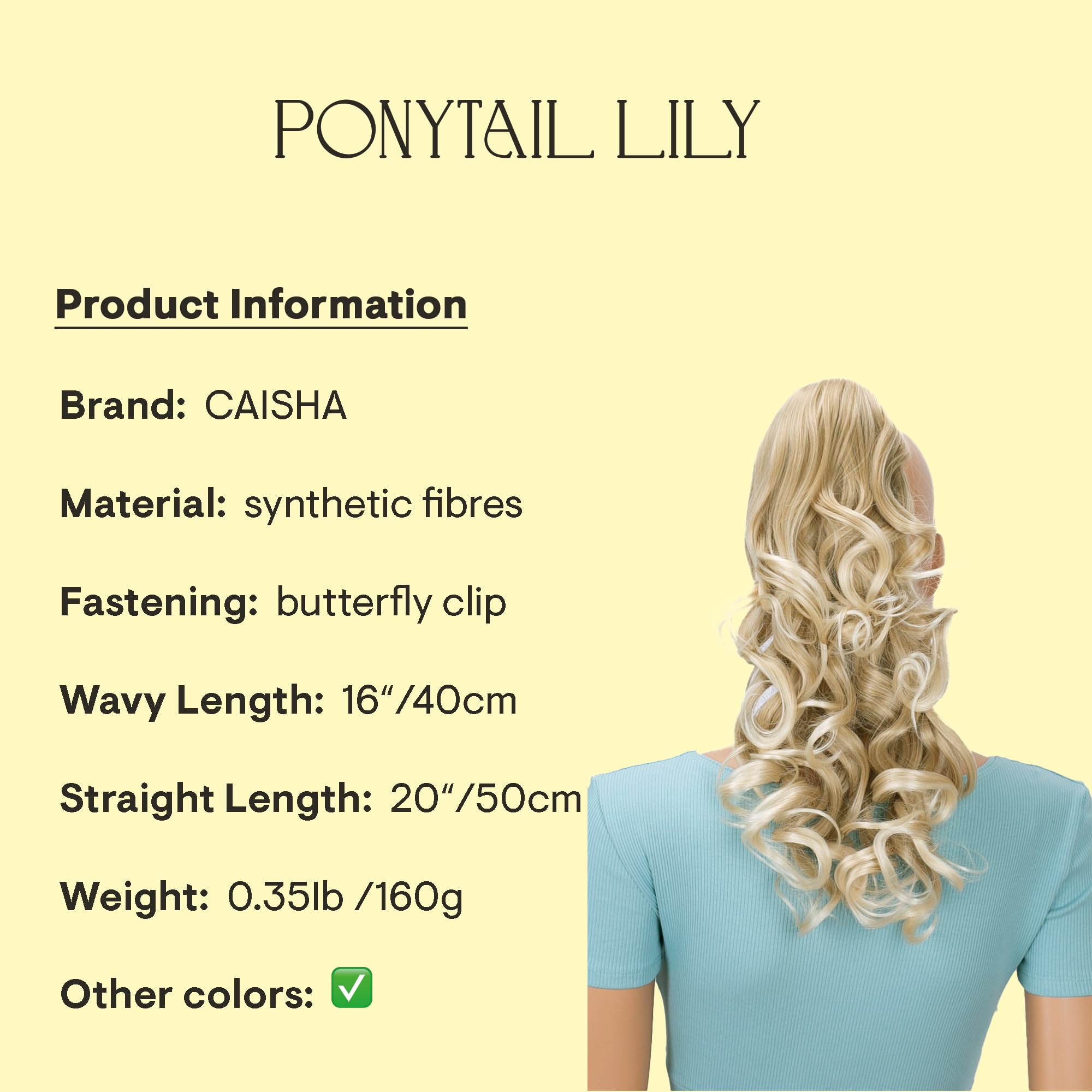 Blonde # 25T613 H206 : PRETTYSHOP 20 Hair Piece Pony Tail Clip On Extension Voluminous Curly Heat-Resisting Blonde # 25T613 H206