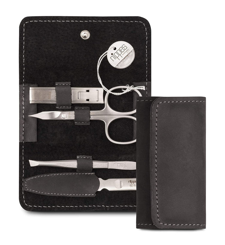 1028 Manik re-Set, Falt-Leder Etui mit Druckverschluss schwarz 4-tlg.