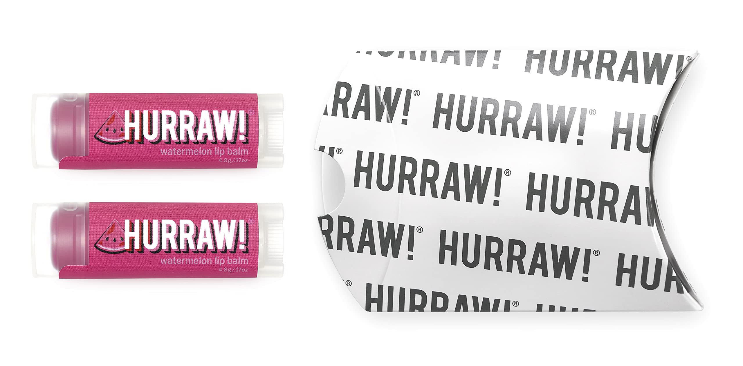 Hurraw! Watermelon Lip Balm, 2 Pack: Organic, Certified Vegan, Cruelty and Gluten Free. Non-GMO, 100% Natural Ingredients. Bee, Shea, Soy and Palm Free. Made in USA