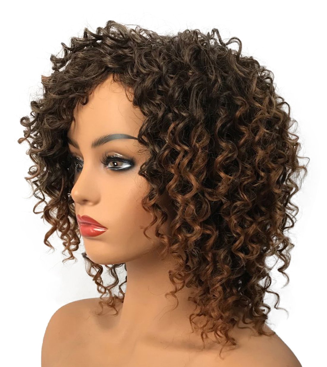 Brown#2T30: Wiginway Women Wigs Medium Curly Brown Wigs Synthetic Wig Hairpieces For Women Remy Hair Hair Pieces 8 Inch(#2T30)