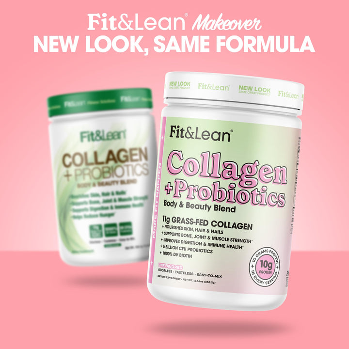 Fit & Lean Collagen + Probiotics- Grass-fed Collagen Peptide Powder, Unflavored, 12.64oz