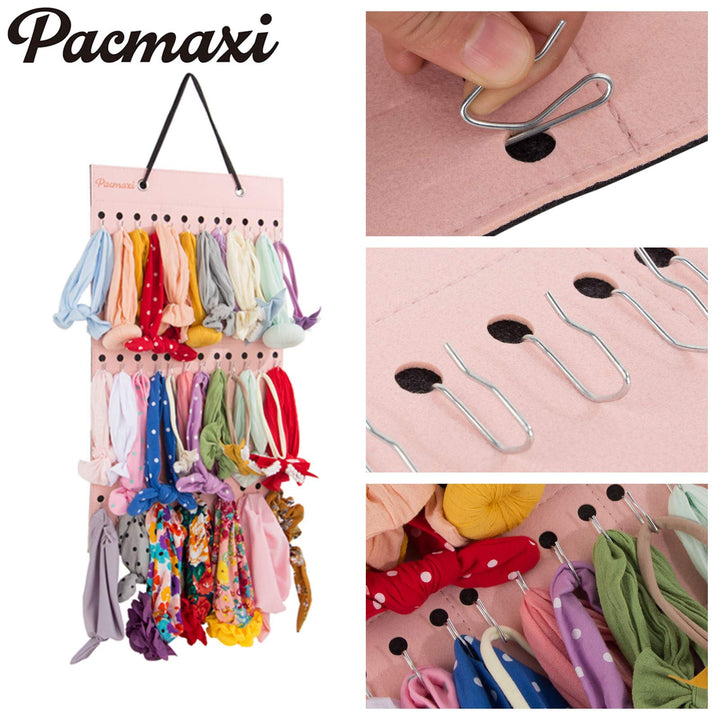 Baby Headband Organizer,Headband Holder for Baby Girl, Large Capacity Hair Bows Clips Hanging Organizer (Pink)