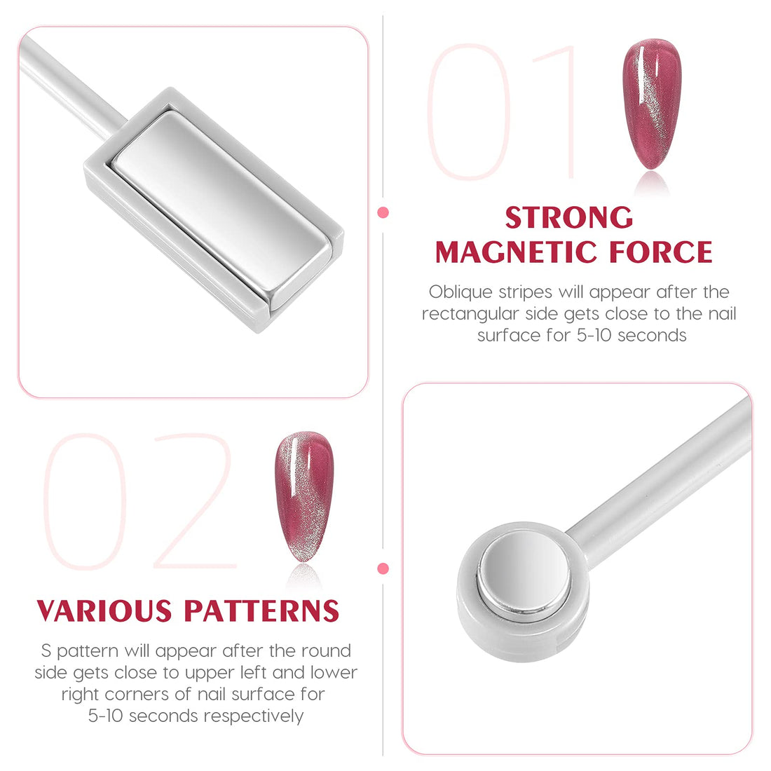 Frcolor Double-head Magnet Stick Wand for 3D Magnetic Cat Eye Gel Magic Nail Art Manicure Tool