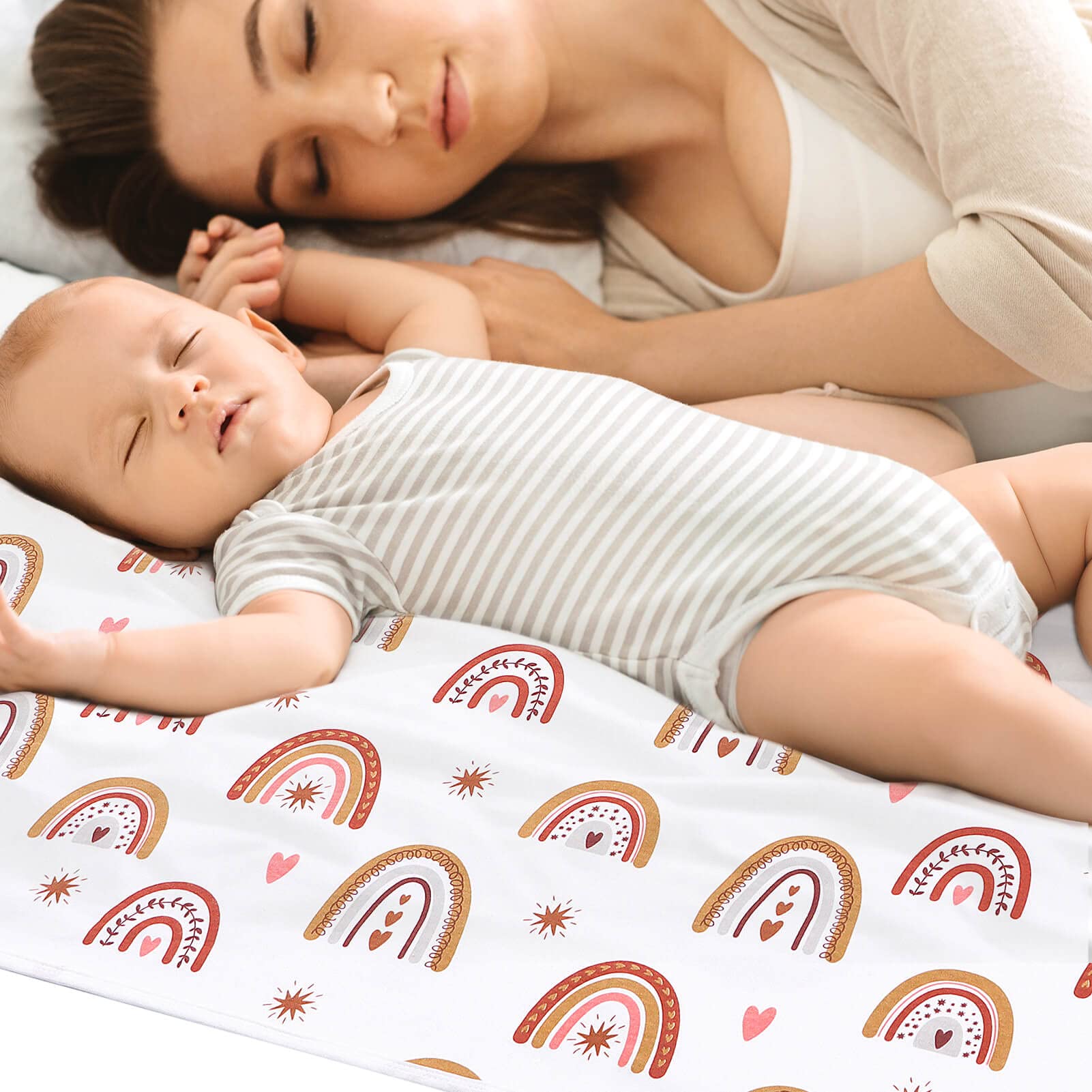 ROCCED Baby Bed Pad Waterproof Washable Reusable 31x40 Large Toddler Mattress Protector Incontinence Pads Sheet Cover Underpads for Kids Adults and Pets Potty Training Mat-Rainbow