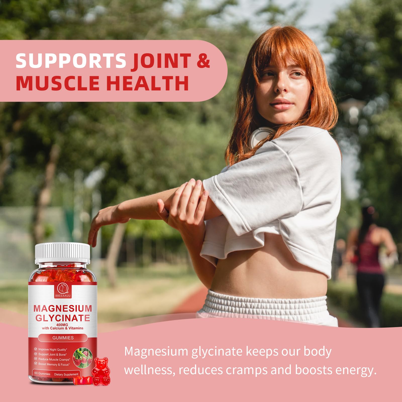 2 Pack Magnesium Glycinate Gummies for Women & Men - Calcium Gummies, Magnesium Supplement Complex with Malate, Potassium - Sugar Free