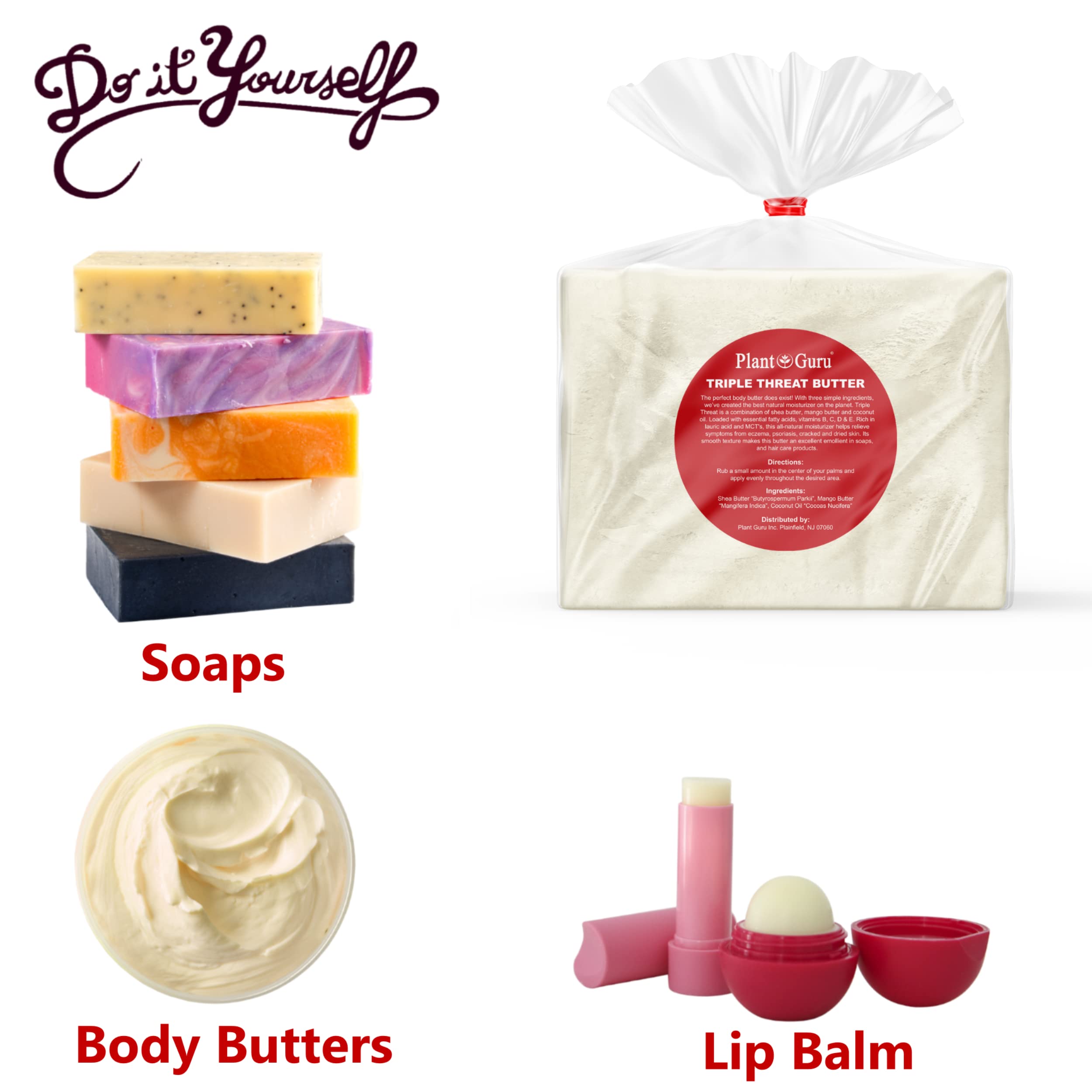 Triple Threat Body Butter 8 oz. - Blend of Shea, Mango & Coconut Oil - 100% Pure Natural Raw Unrefined Moisturizer For Dry Skin, Face And Hair. Great For Lip Balm and Soap Making