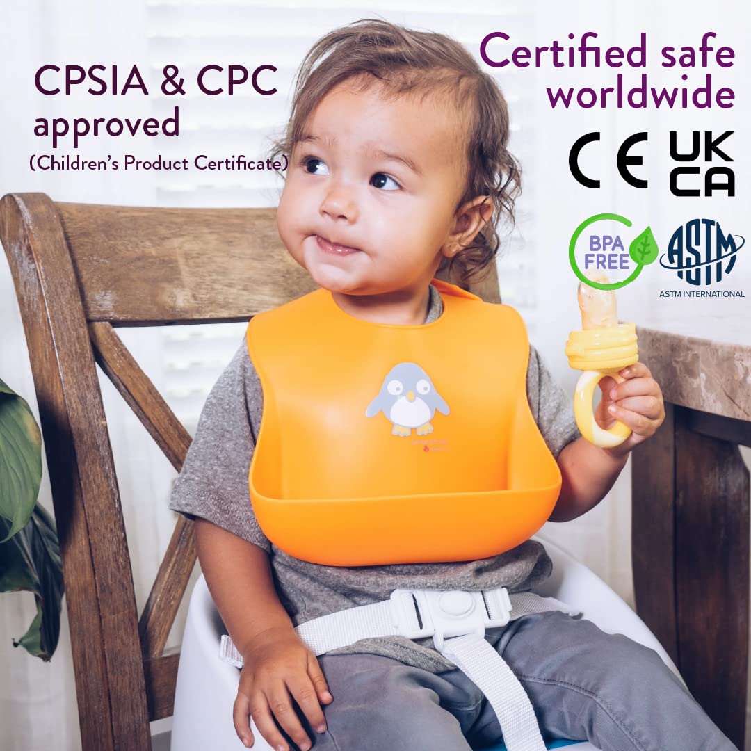 NatureBond Waterproof Baby Bibs, Silicone Weaning Bibs for Babies & Toddlers, Set of 2 w/Carry Pouch | Comfortable Soft 4 buttons Bib