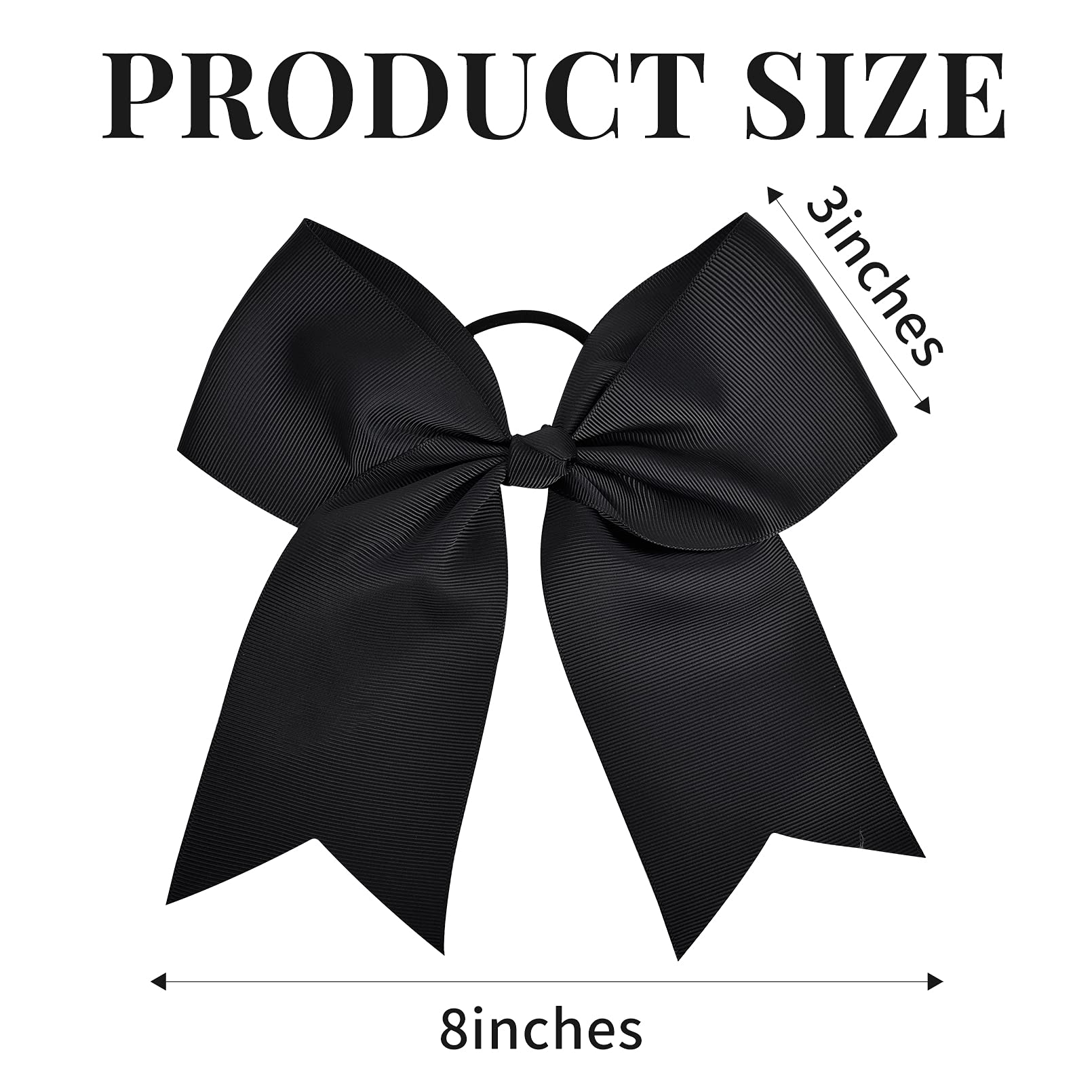 Aileam 12-Black: 12 Pcs Large Cheer Bows 8 Bulk Hair Bow Accessories With Ponytail Holder For Girls High School College Cheerleading