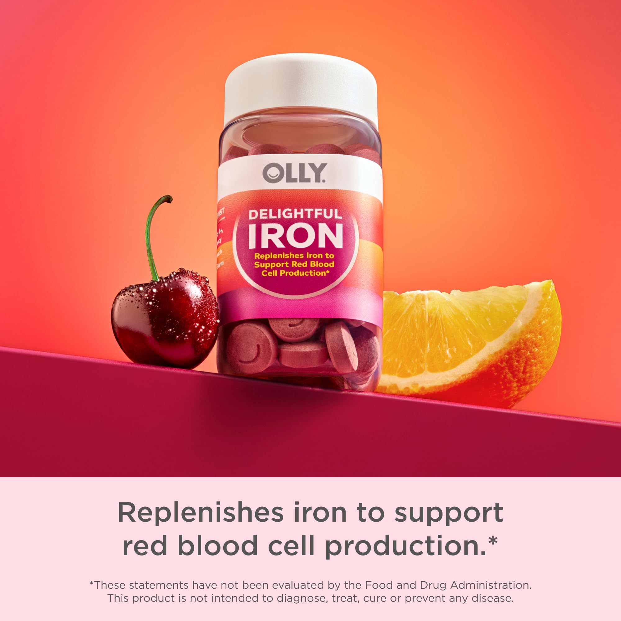 OLLY Delightful Iron Chewable Tablet, Iron Supplement from AB Fortis, Fruit Punch Flavor, 30 or 20 Day Supply - 60 Count