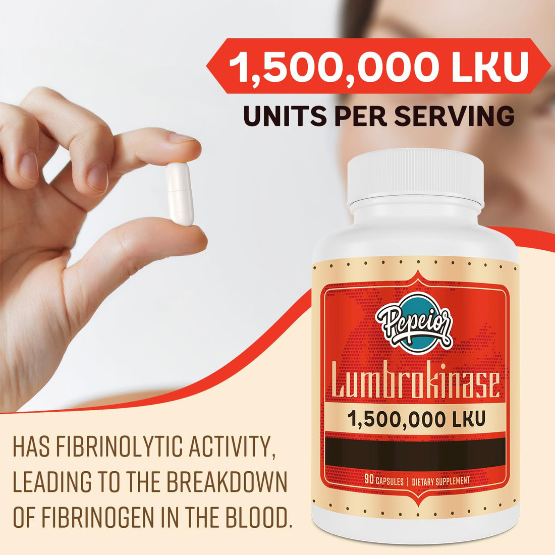 Pepeior Lumbrokinase 200mg (Max Activity 1,500,000 LKU) - Lumbrokinase Enzymes Supplement, More Effective Than Nattokinase - 90 Capsules (2 Bottles)