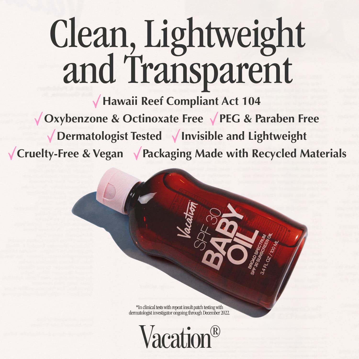 Vacation Baby Oil SPF 30 & Air Freshener Bundle, Hydrating & Nourishing, Mineral-Oil Free, Lightweight Formula, Transparent On All Skin Tones, Travel Size Sunscreen, 3.4 Fl. Oz.