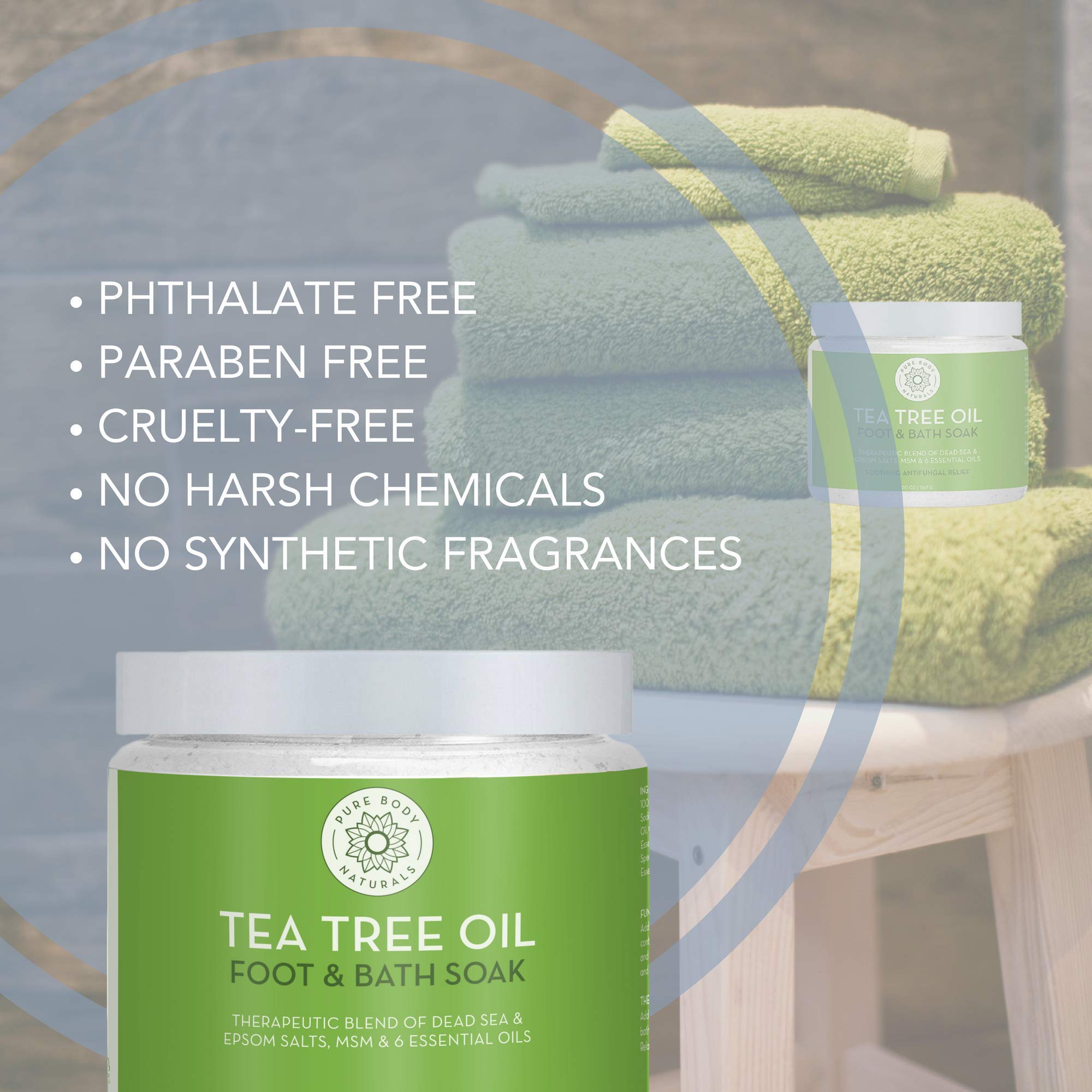 Pure Body Naturals Tea Tree Oil Foot & Bath Soak with Epsom and Dead Sea Salt, 20 oz - Therapeutic Blend - Relief for Tired Muscles, Addresses Common Foot and Toenail Issues, Eliminates Foot Odor