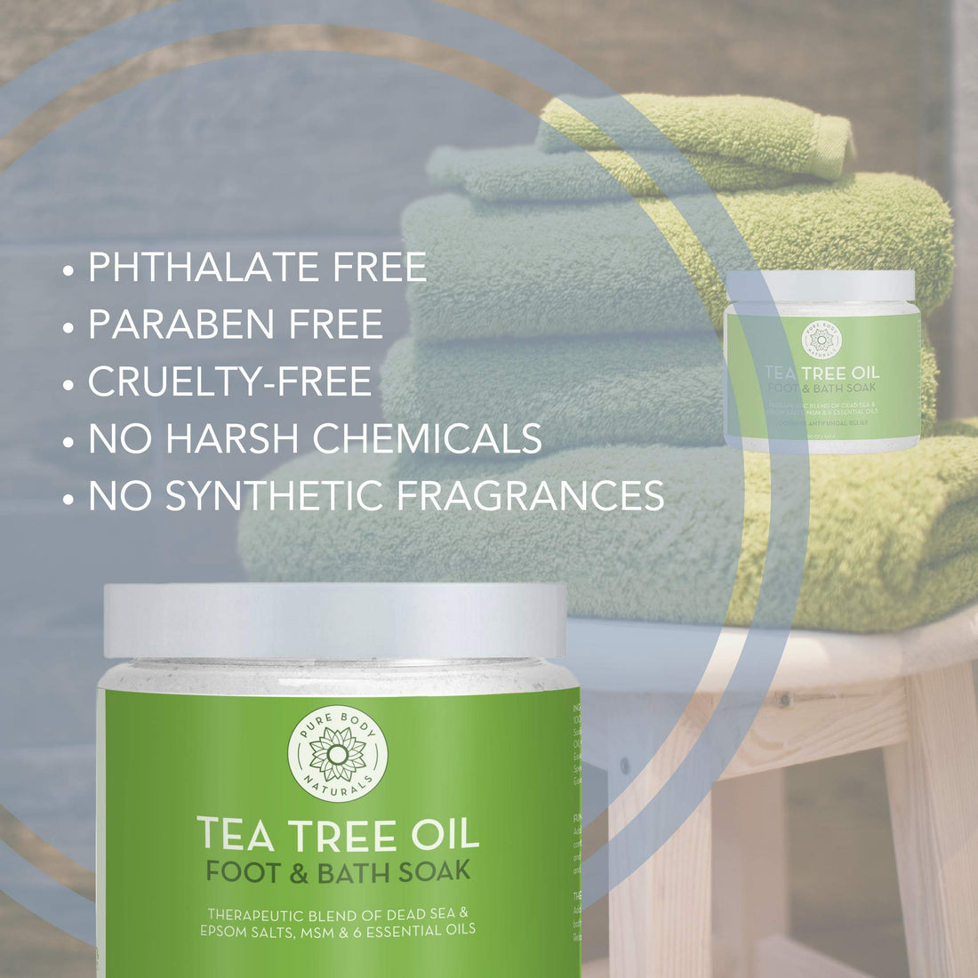 Pure Body Naturals Tea Tree Oil Foot & Bath Soak with Epsom and Dead Sea Salt, 20 oz - Therapeutic Blend - Relief for Tired Muscles, Addresses Common Foot and Toenail Issues, Eliminates Foot Odor