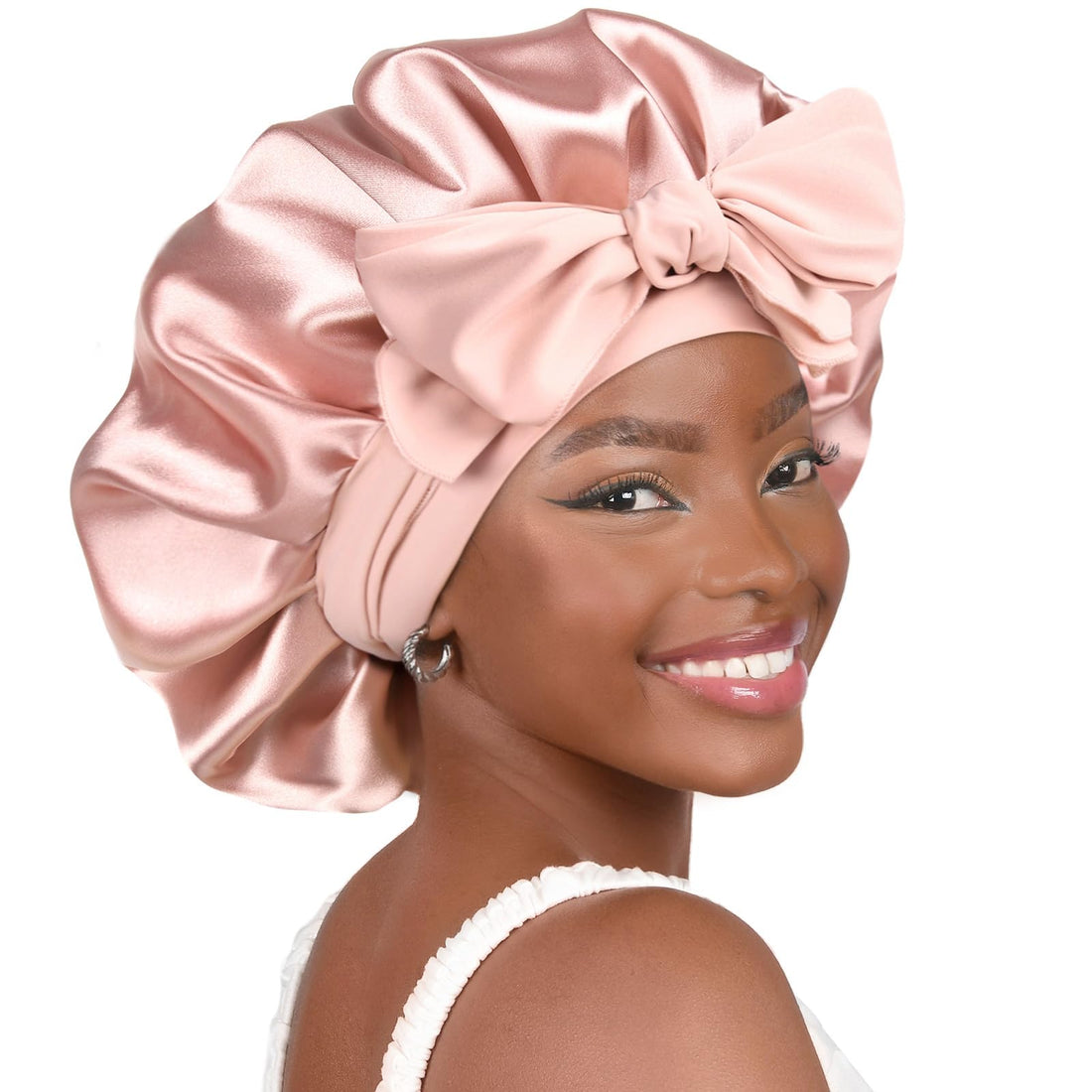 YANIBEST Silk Bonnet for Sleeping Women Adjustable Double Layer Satin Bonnet Reduce Friction Prevent Frizz Natural Curly Hair, Blush Pink