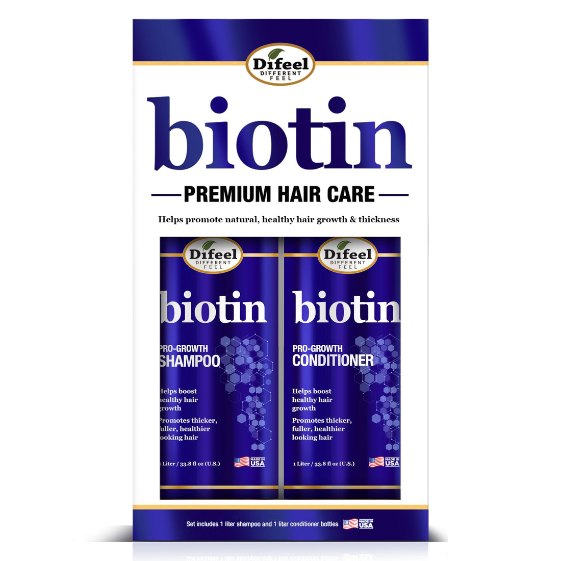 Difeel Elevated Biotin Shampoo & Conditioner LARGE 33.8oz 2-PC Gift Set - Shampoo and Conditioner for Thinning Hair and Hair Loss, Sulfate Free Shampoo & Conditioner