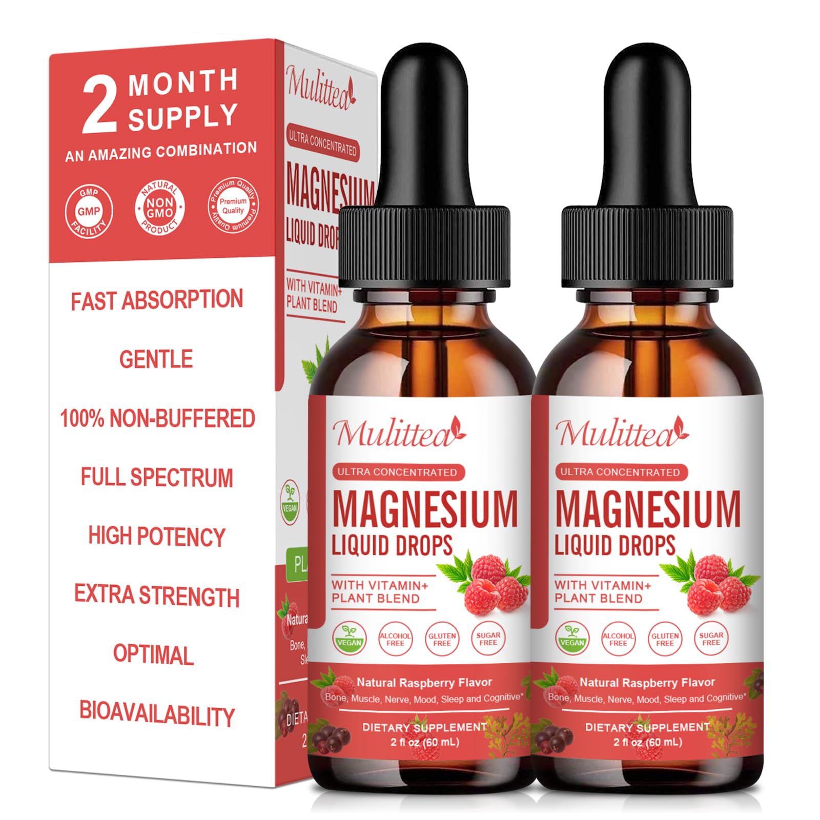 Magnesium Glycinate Liquid Drop - Triple Absorption Supplement to Support Nerves, Night, Heart, Muscles * -Sugar-Free with Potassium, L-Theanine, Sea Moss Vitamin B,C,D3, K2-2Pack