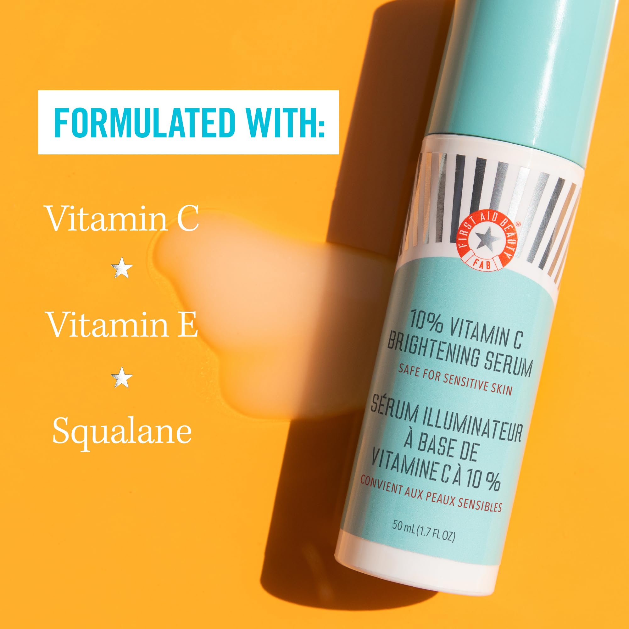 First Aid Beauty - 10% Vitamin C Brightening Serum, Daily Dark Spot Serum with Squalane & Vitamin E, Helps Brighten Without Irritation or Clogged Pores, Safe for Sensitive Skin, 1.7 oz