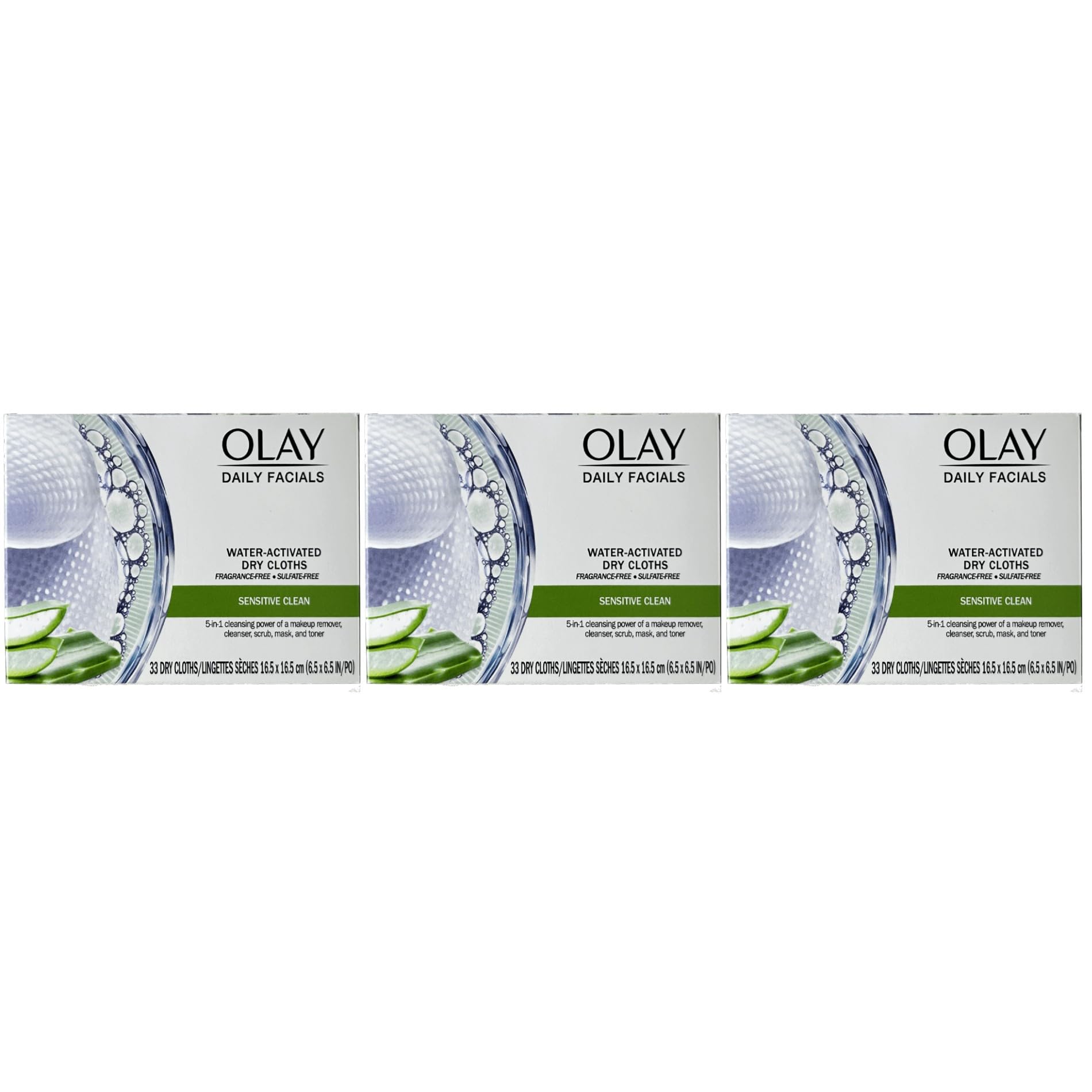 OLAY Daily Gentle Clean 5-in-1 Water Activated Cloths, 33 Count (Pack of 3)