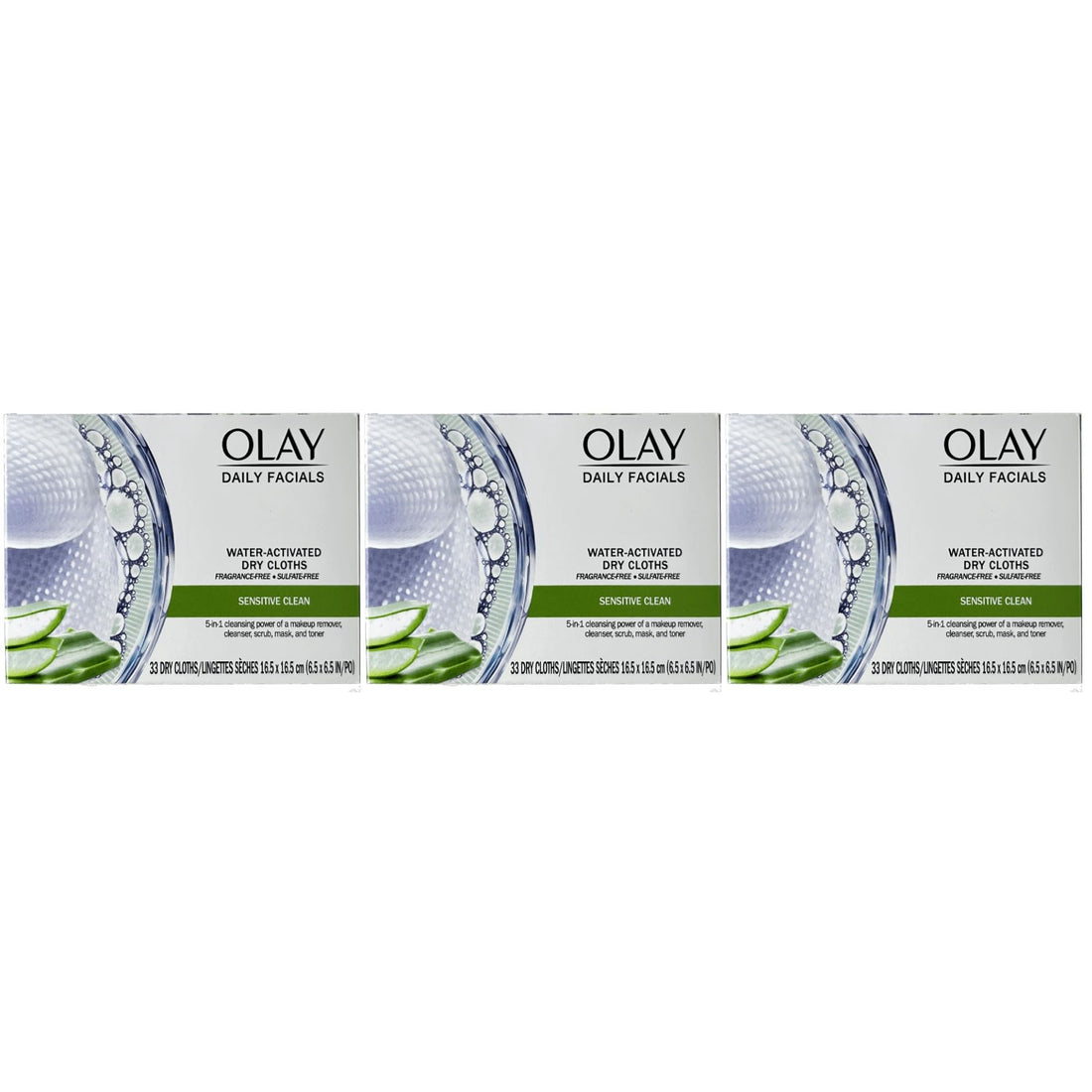 OLAY Daily Gentle Clean 5-in-1 Water Activated Cloths, 33 Count (Pack of 3)