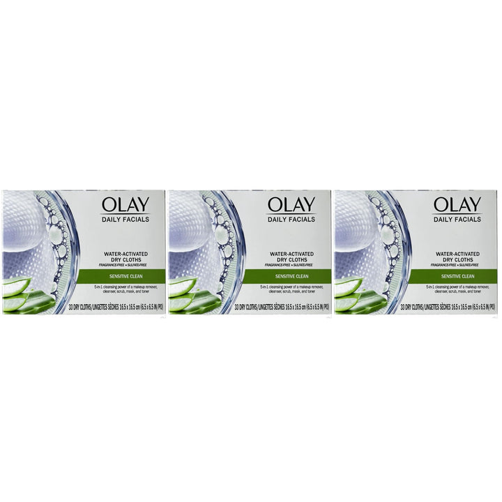 OLAY Daily Gentle Clean 5-in-1 Water Activated Cloths, 33 Count (Pack of 3)