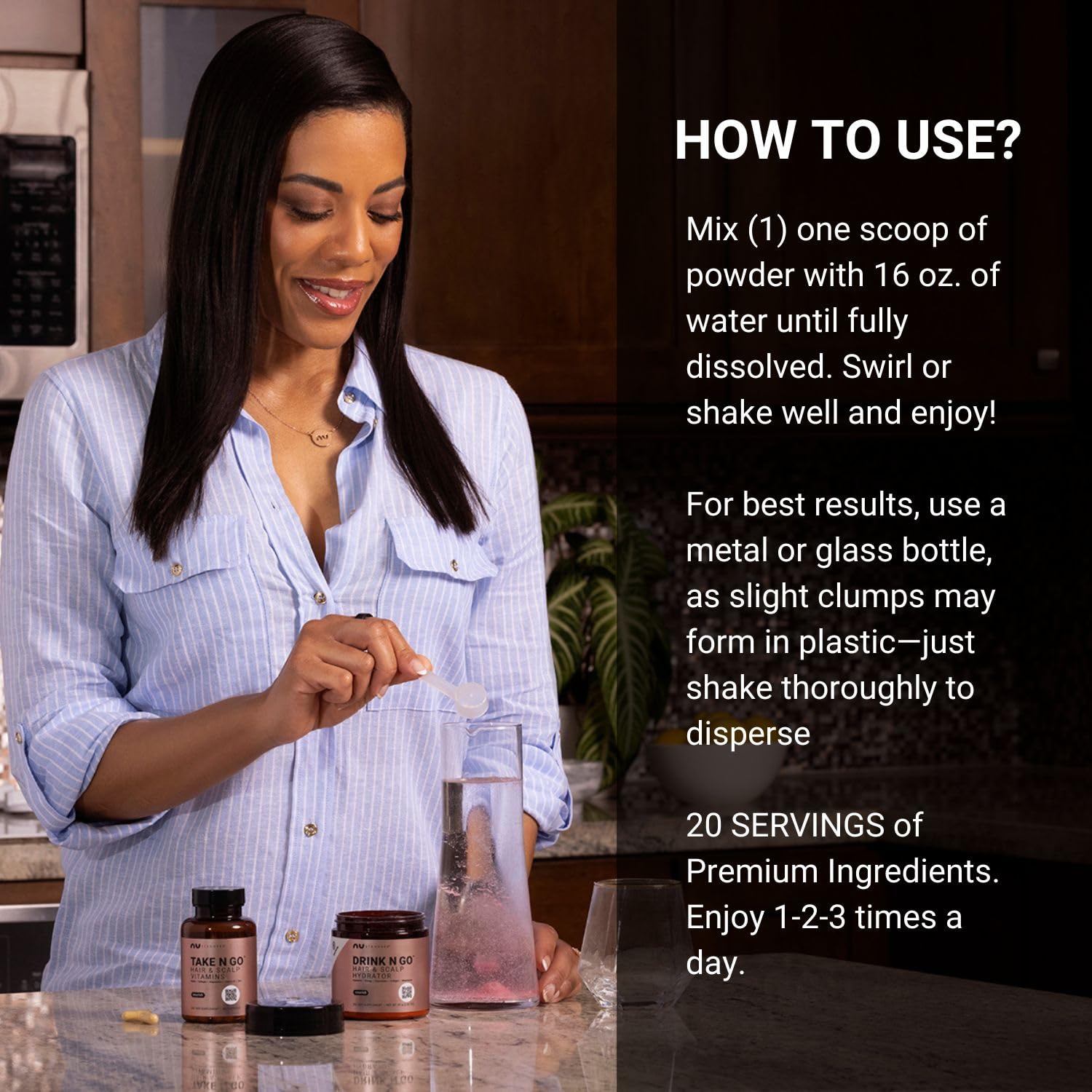 NU Standard® DRINK N GO Hair & Scalp Hydrator | Electrolytes | Marine Collagen | Magnesium | BioPerine® | Combat Dry Hair & Scalp | Non-GMO (20 Servings)