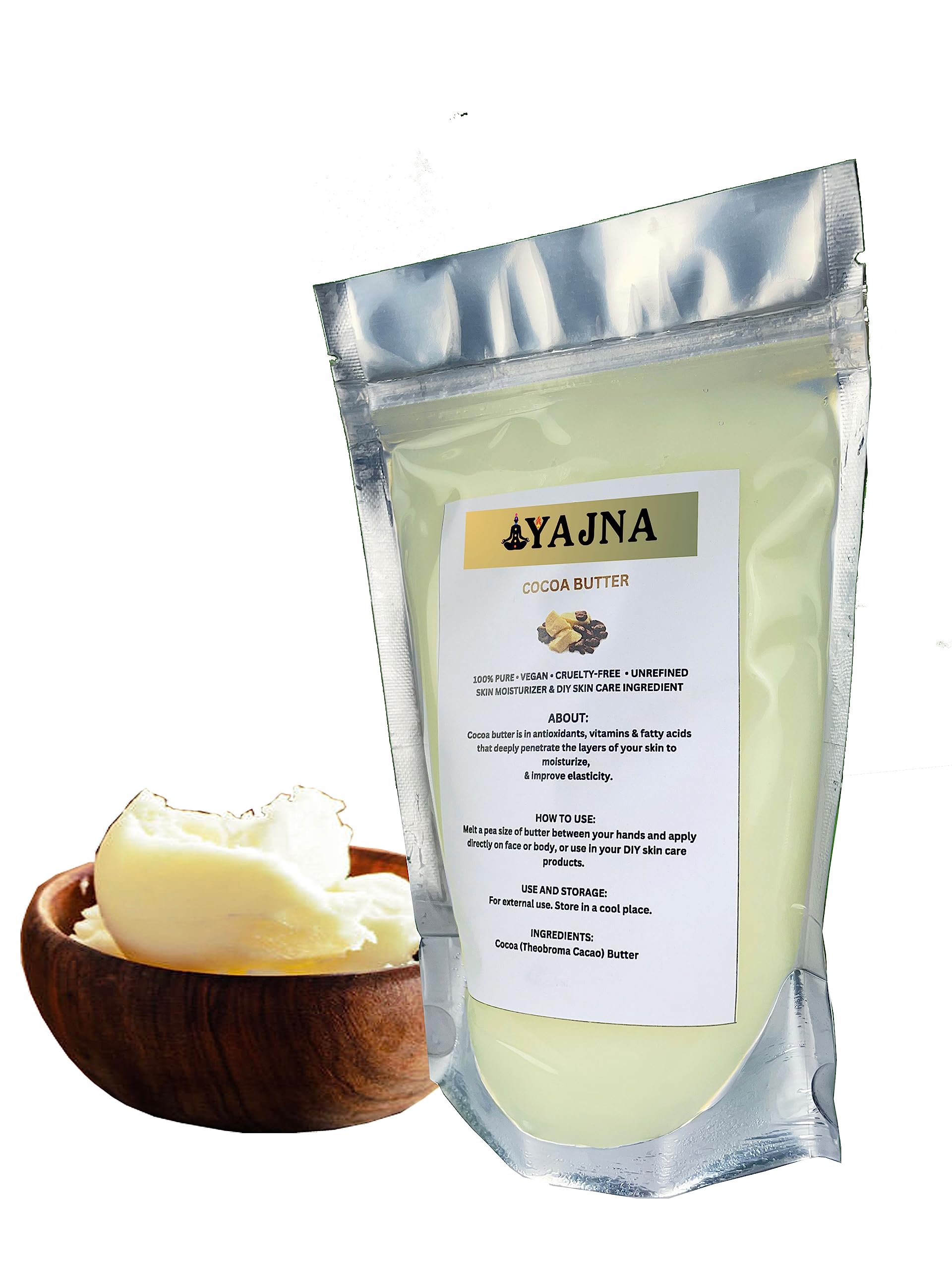 Yajna Organic Raw Cocoa Butter 100% Pure,Natural & Unrefined| Skin Moisturizer For Face, Body & Hair| 8 OZ/230 GM Ivory/White Grade A | DIY Creams, Balms, Lotions, Soaps| Softens Dry & Tough Skin