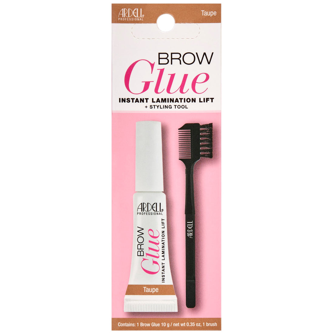 Ardell Brow Glue Taupe with Dual Sided Styling Brush - Instant Lamination & Lift, All day Extreme Hold Eyebrow Gel for Defined, Fluffy, and Long-Lasting Brows, 0.35 oz
