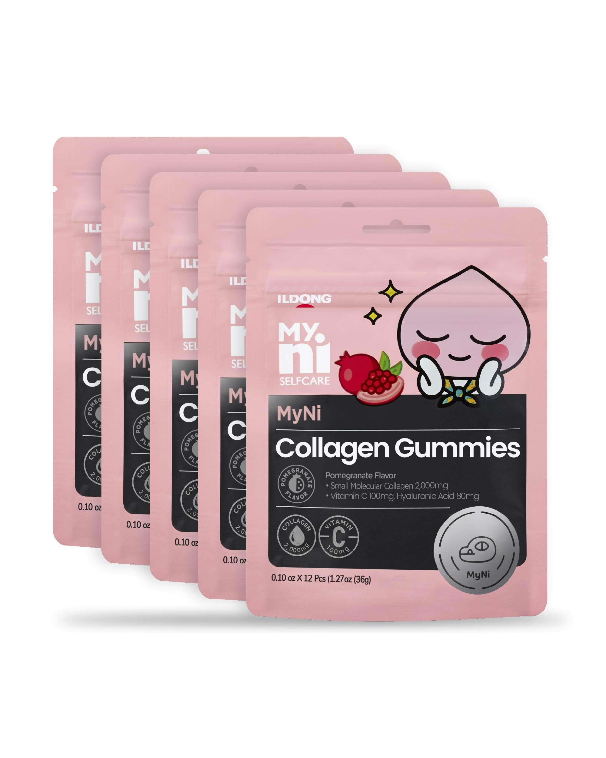 myni Collagen Gummies (12 Count) - Marine Collagen Supplement 2,000mg, Low-Molecular Weight Fish Collagen for Skin, Hair & Nails by Ildong. Vitamin C, Hyaluronic Acid.