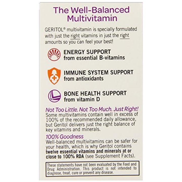 Geritol Multi-Vitamin Nutritional Support Tablets, Balance of 26 Essential Vitamins and Minerals, 40-Count (Pack of 2)