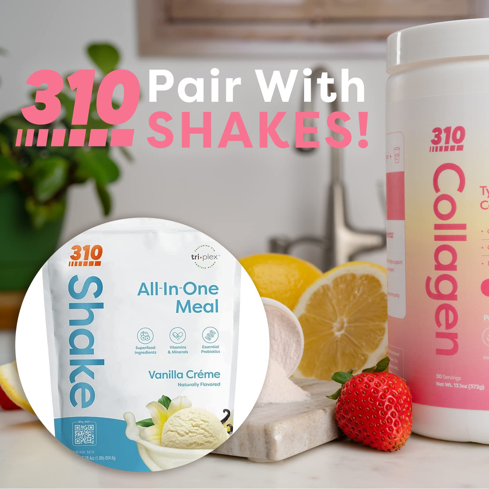 310 Nutrition - Collagen Peptides Protein Powder - Collagen Supplement - Multi Collagen Protein with Vitamins C, D, and E – Keto Friendly – Pink Lemonade 30 Servings