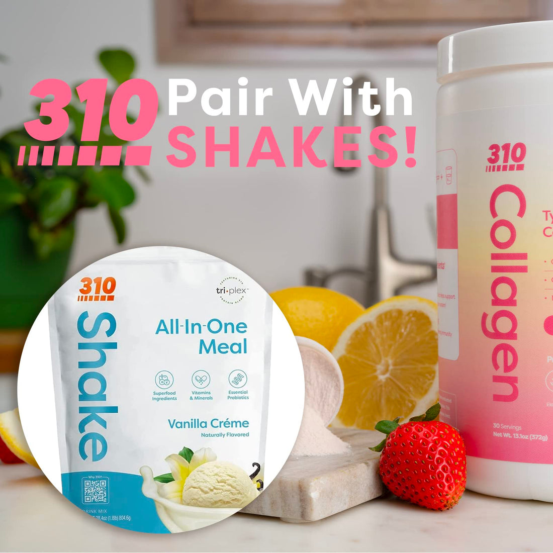 310 Nutrition - Collagen Peptides Protein Powder - Collagen Supplement - Multi Collagen Protein with Vitamins C, D, and E – Keto Friendly – Pink Lemonade 30 Servings