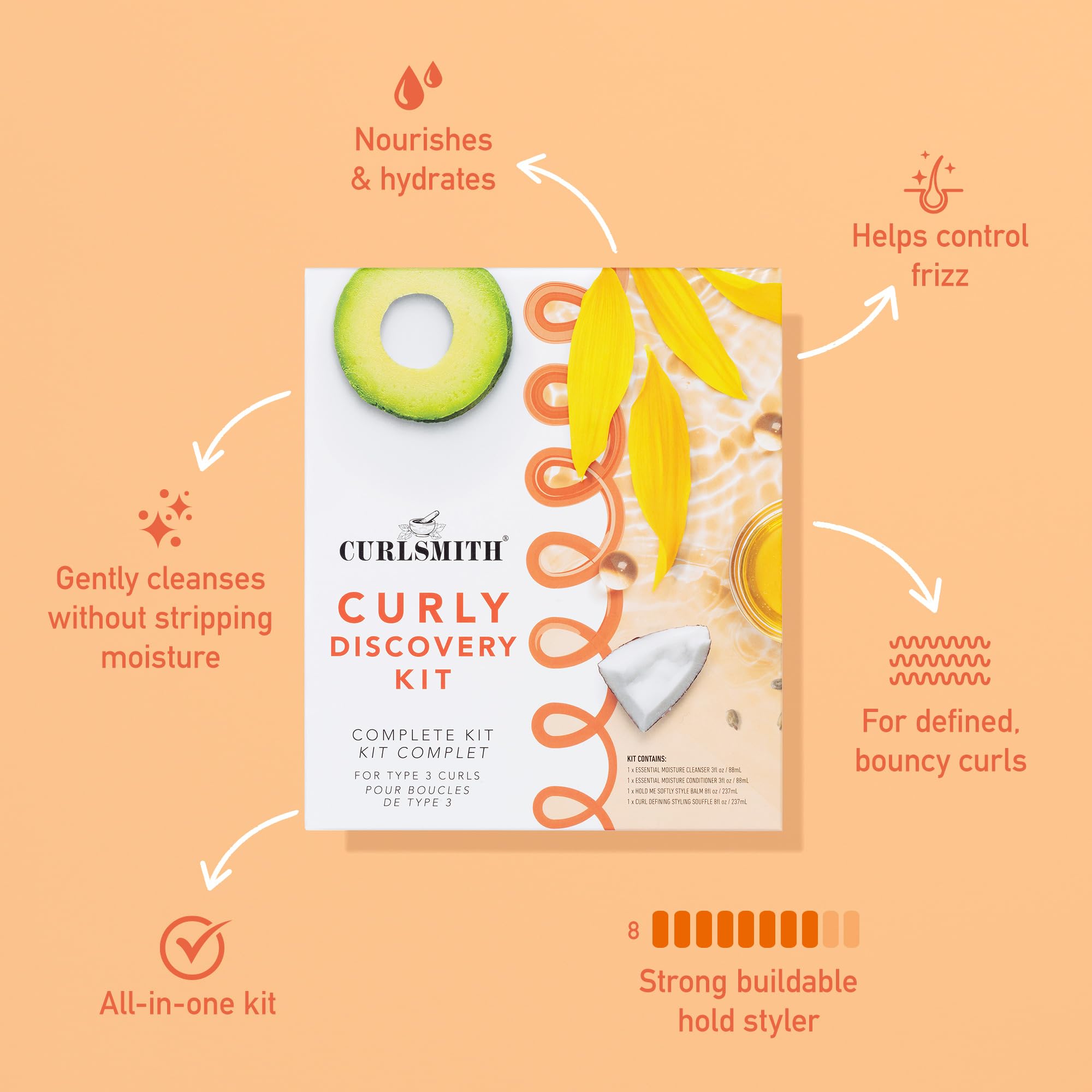 Curlsmith - Curly Wash Day Discovery Kit | Complete Wash Day Kit, Perfect for People with Type 3 Curls | Cleanse, Control Frizz, Nourish & Hydrate Hair for Bouncy Curls
