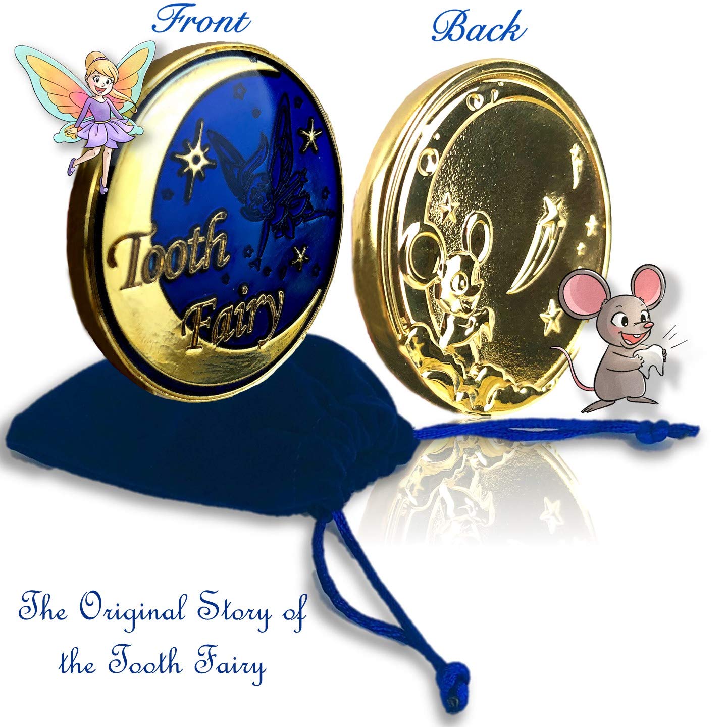 Liphontcta Gold Tooth Fairy Coin Gift Keepsake with Tooth Fairy Story Video for Boys and Girls with Velvet Pouch