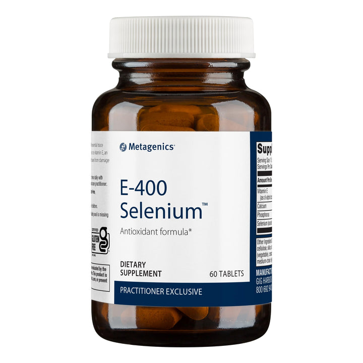 Metagenics E-400 Selenium - Antioxidant & VIT E Support* - Non-GMO, Gluten-Free, Vegetarian - Contains 50 mcg Selenium, 268 mg Vitamin E & 97 mg Calcium - 60 Tablets