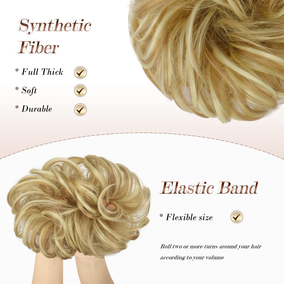 FESHFEN Hair Bun Extensions Messy Curly Wavy Hair Scrunchies Plus Size Hairpieces Synthetic Donut Chignon Hair Pieces for Women Girls, 1.94oz