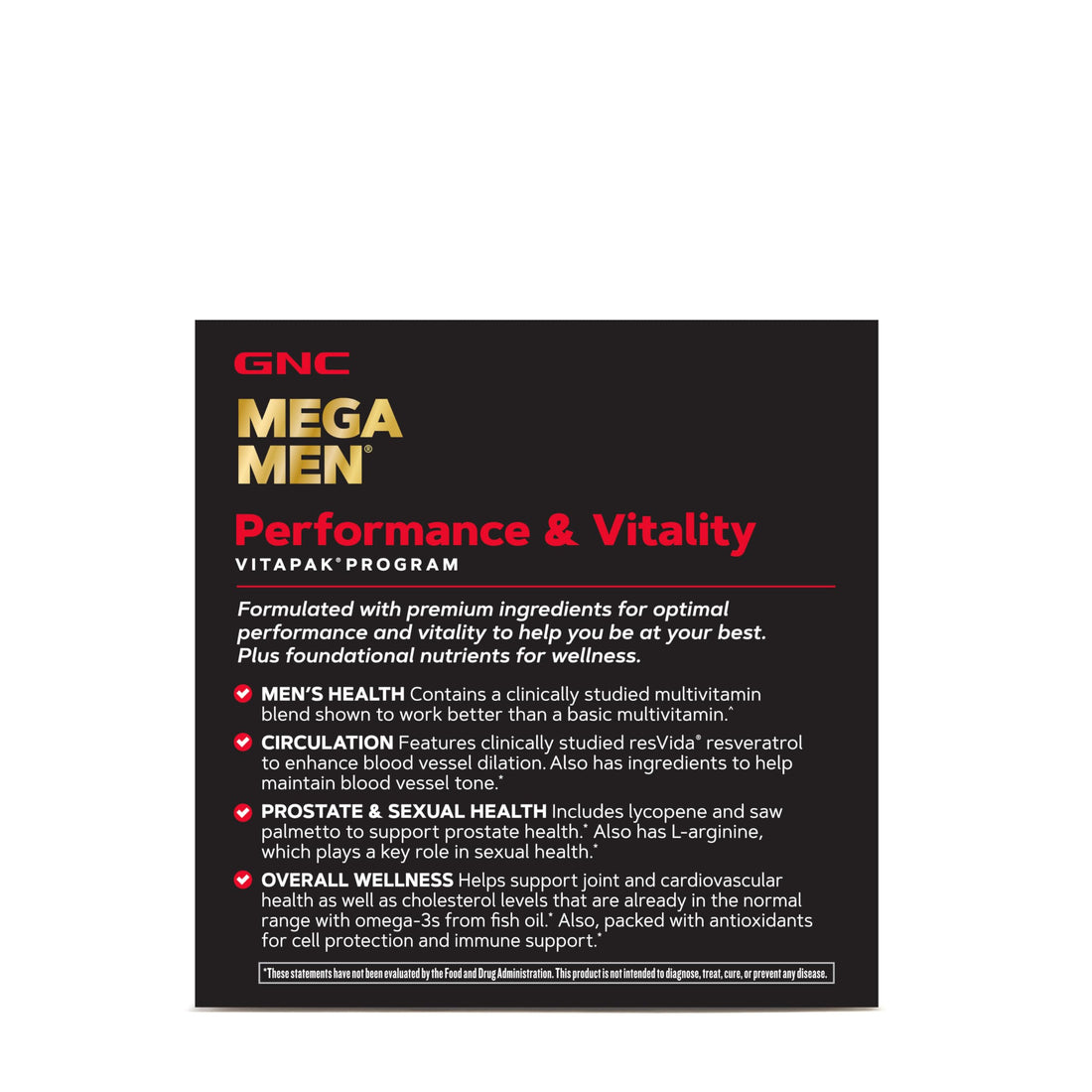 GNC Mega Men Performance & Vitality Vitapak | Overall Health and Wellness | 30 Count