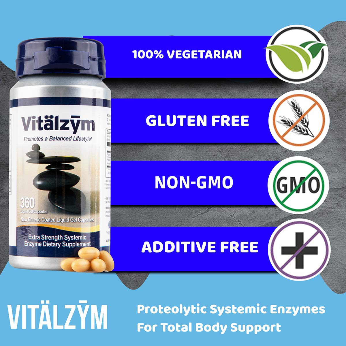 VITÄLZYM Proteolytic Systemic Enzymes Liquid Gel Capsules with Serrapeptase, Immune and Joint Support, Natural Ache Relief Plus Fertility Supplement (360 Capsules)